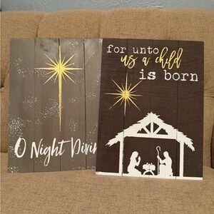 Rustic Christmas Wall Art Set | “O Night Divine” & Nativity | Wood Decor